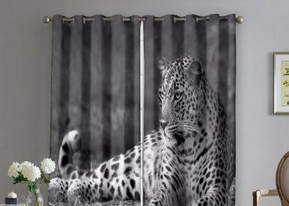 Фотошторы «Черно белый леопард»,Доступные материалы (Габардин,Сатен,Блэкаут)	