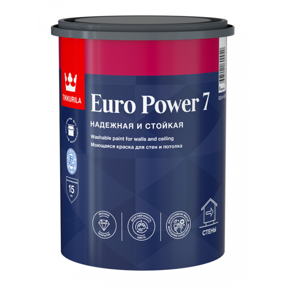 Краска интер. стойкая к мытью Тиккурила (Tikkurila) EURO POWER 7 A мат 9л